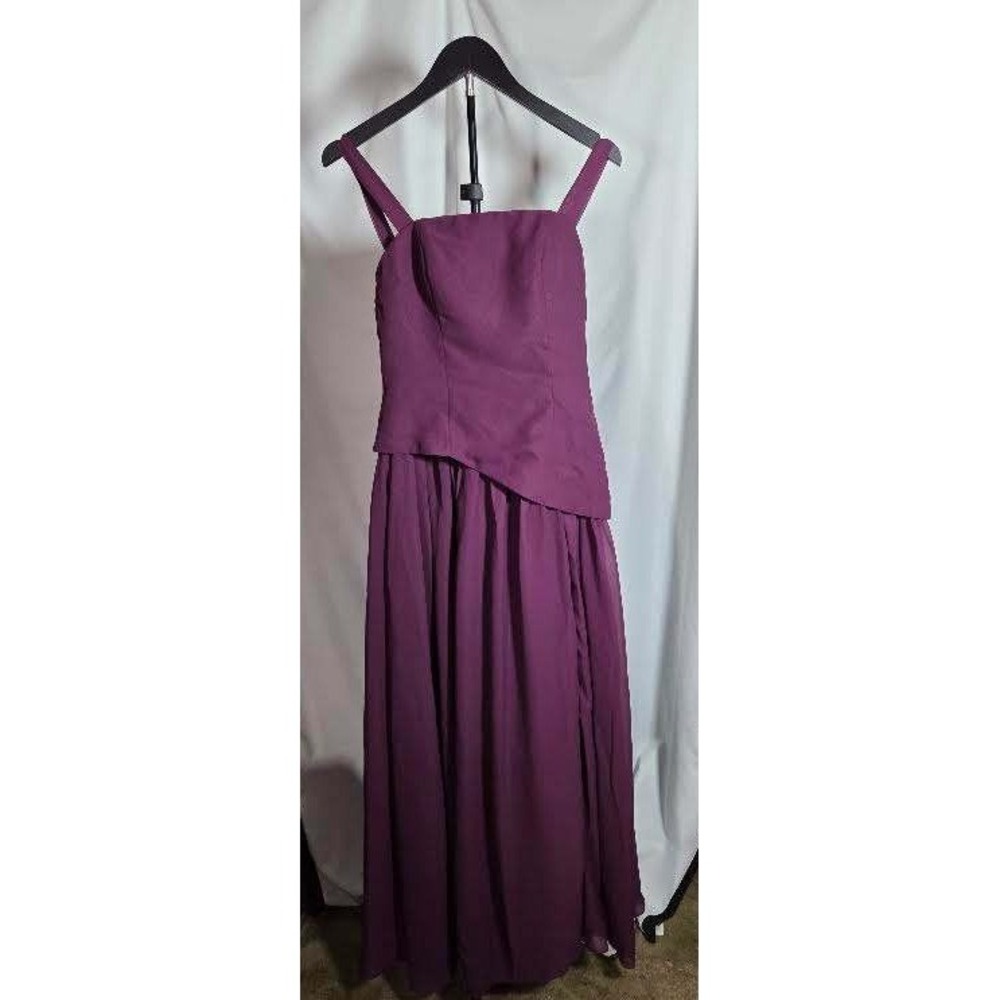 New Plum Purple Lace Up Back Formal Evening Gown Square Neck Maxi Dress Sz 4